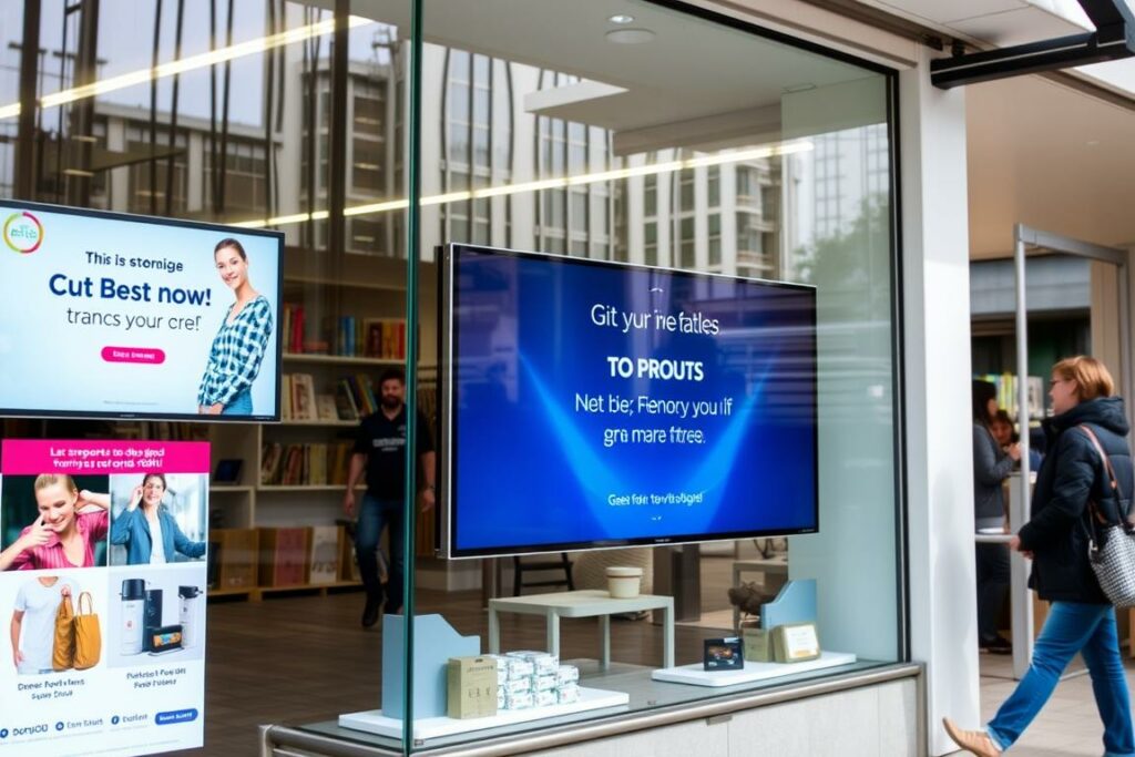 Affichage dynamique Imagin dans une vitrine commerciale Affichage dynamique Imagin dans une vitrine commerciale